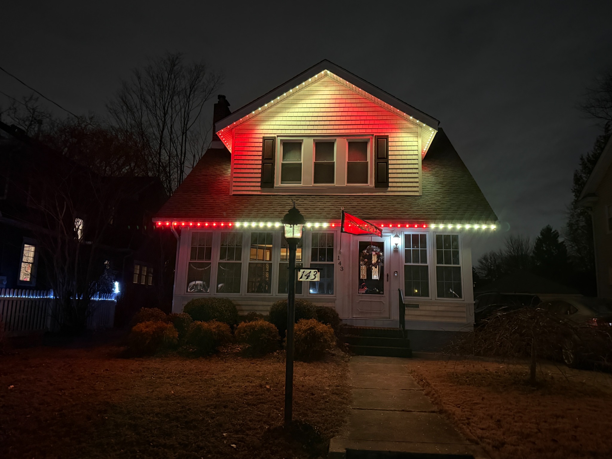 Permanent LED lights installed on a Haddonfield NJ home with concealed wiring