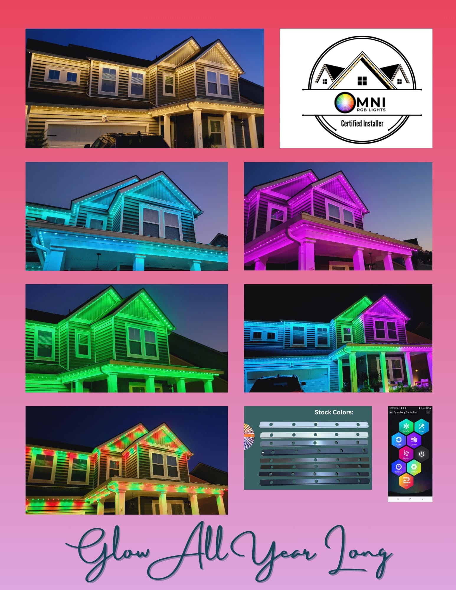 a collage of houses with lights